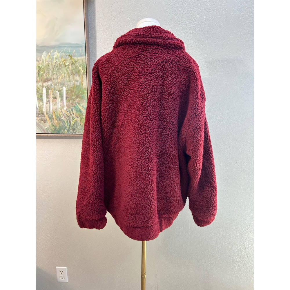 I.AM.GIA Burgundy Teddy Sherpa Jacket S Oversized Y2K Faux Fur Coat - Picture 3 of 8